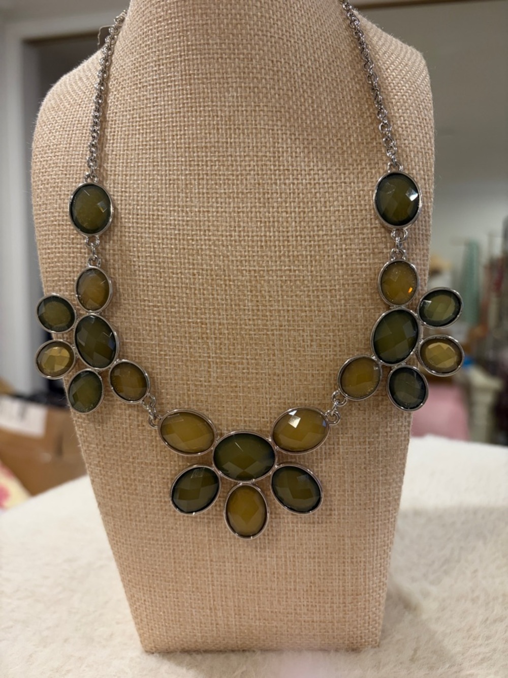 Cookie Lee Olive-Tone Faceted Statement Necklace